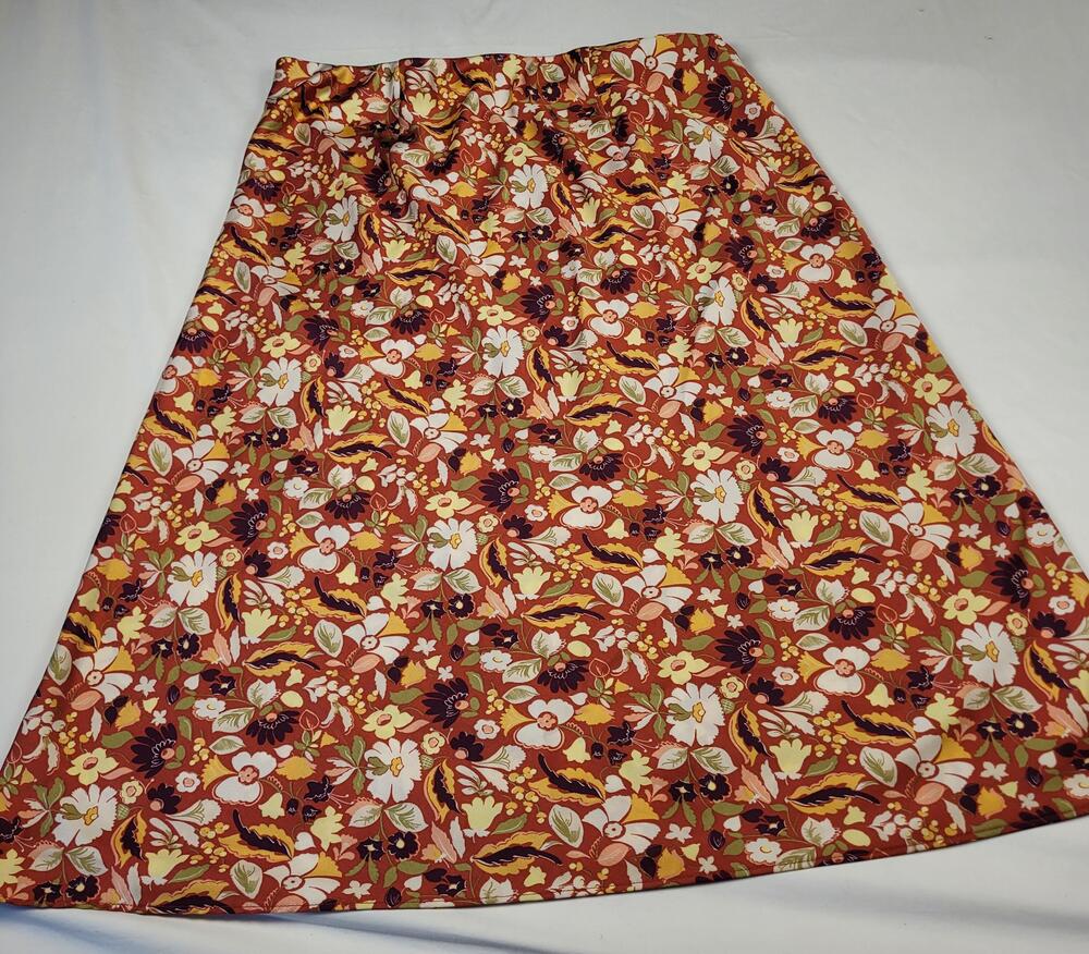 Ann Taylor Factory Skirt Womens Large Orange Floral Midi A-Line Elastic Waist - Picture 2 of 9